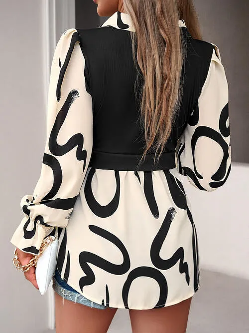 2 Classic Collared Print Black Vest Shirt