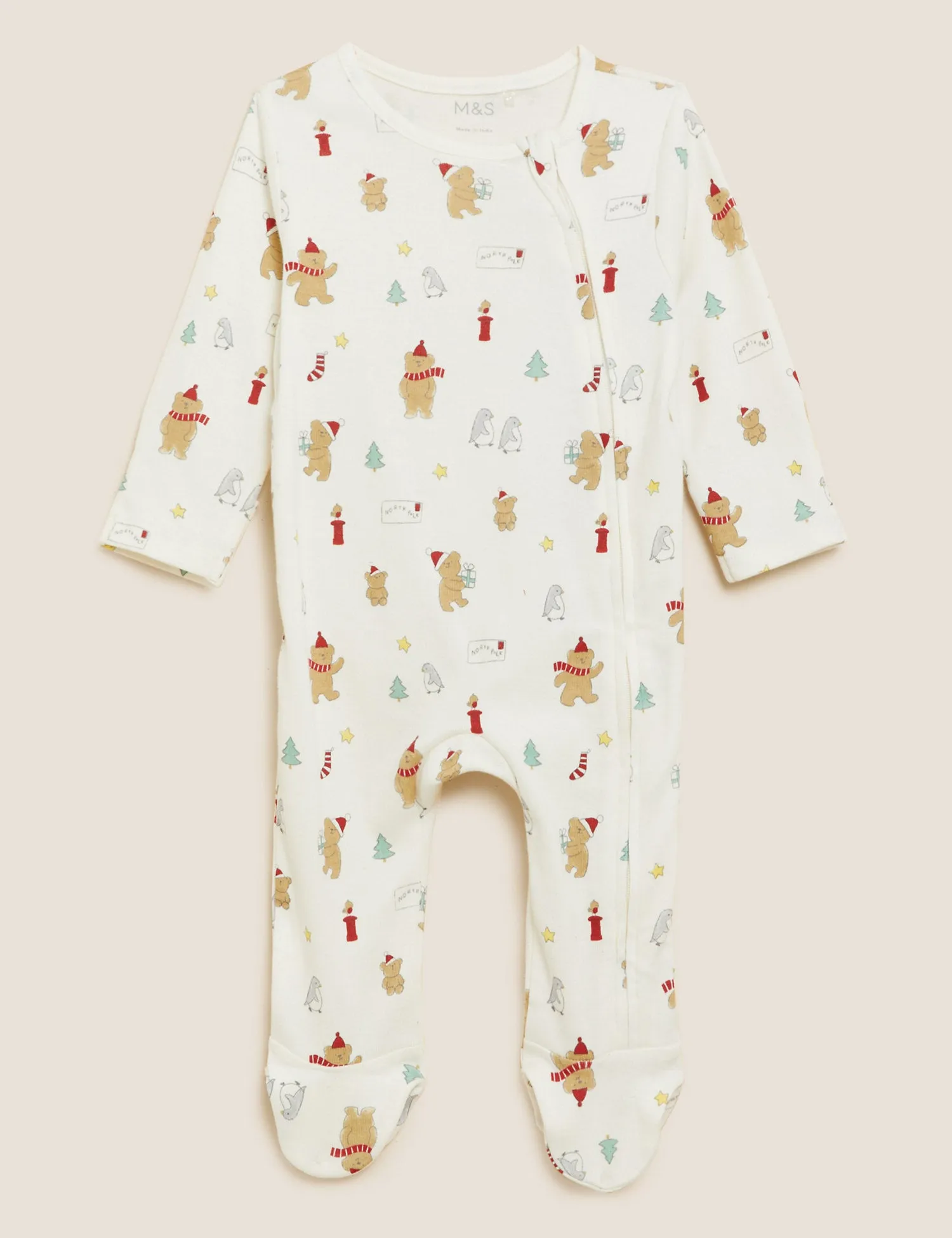 2pk Pure Cotton Christmas Sleepsuits