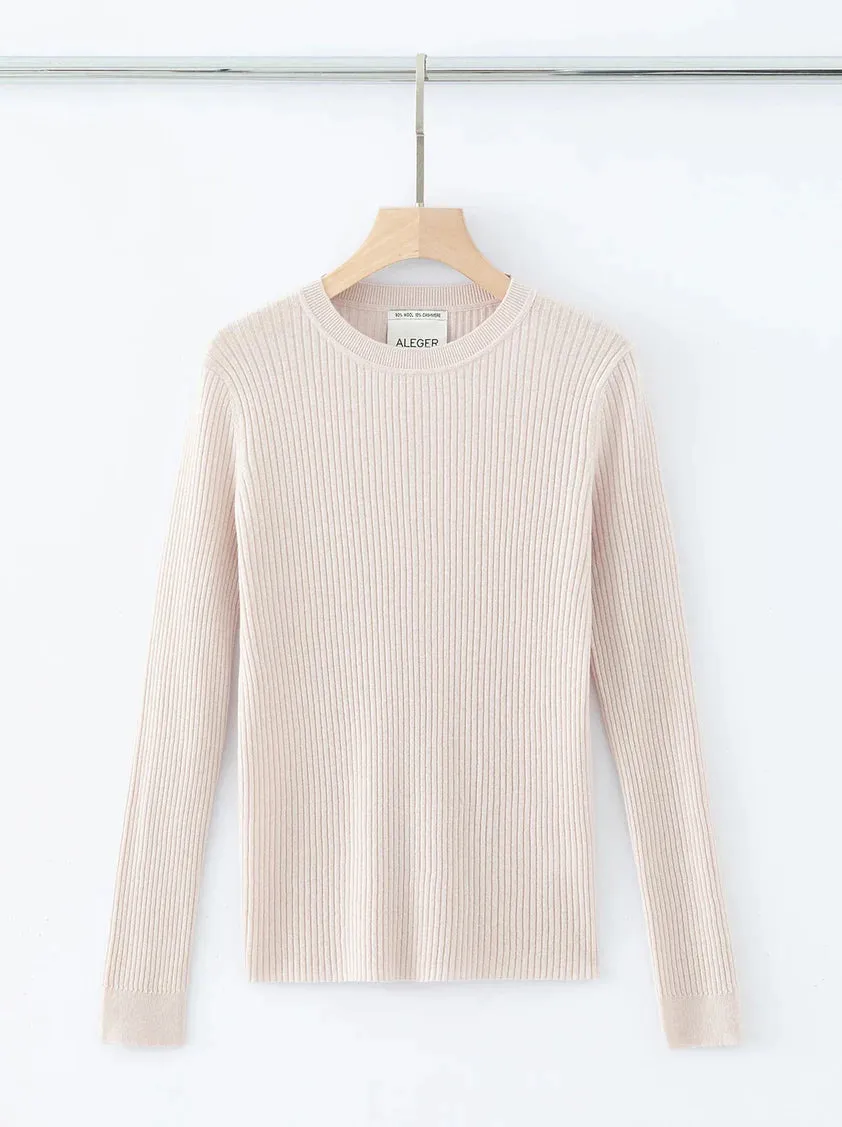 Aleger Cashmere Light Shell Skinny Rib Crew Neck Sweater