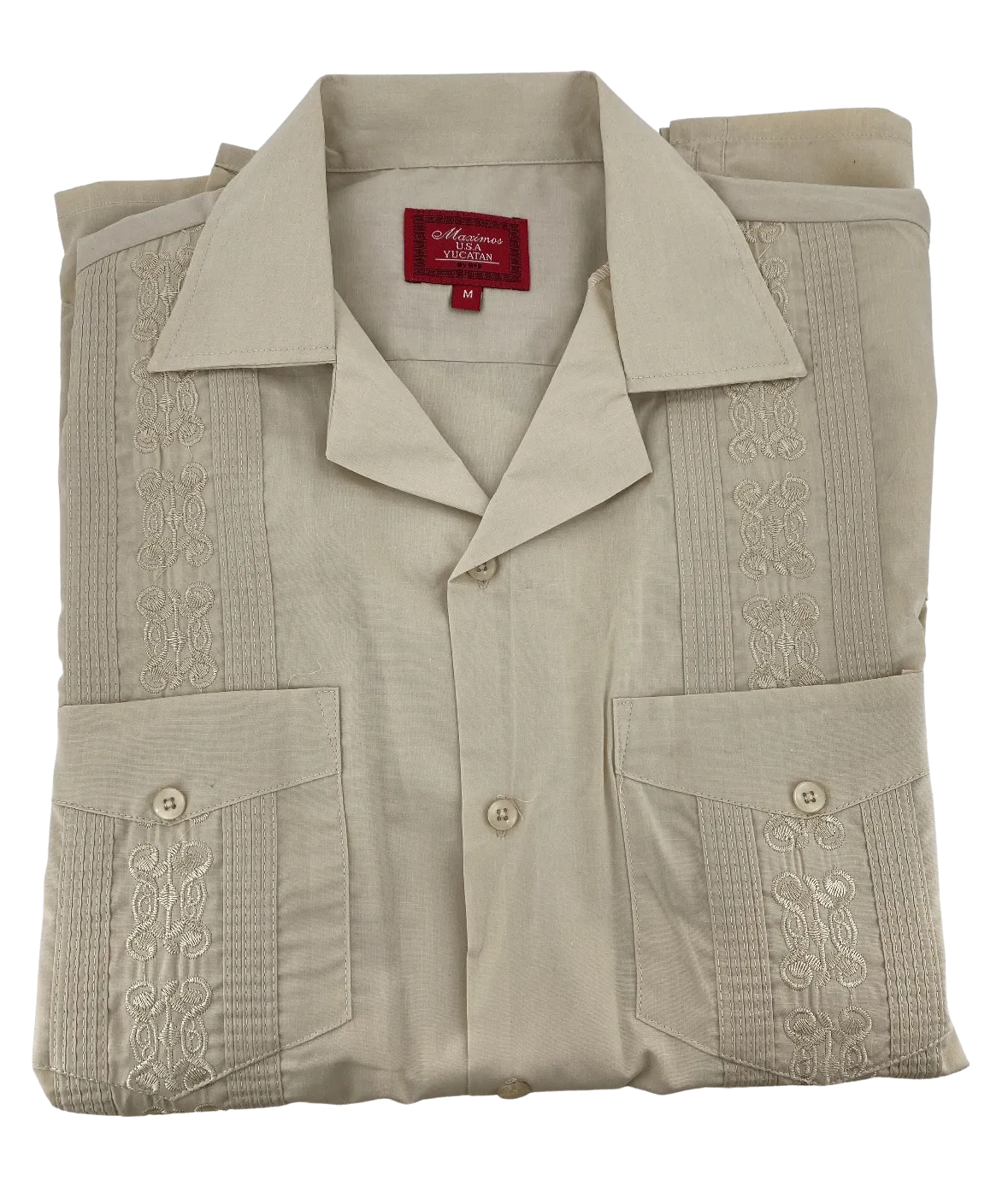 All Beige Collared Guayabera Shirt