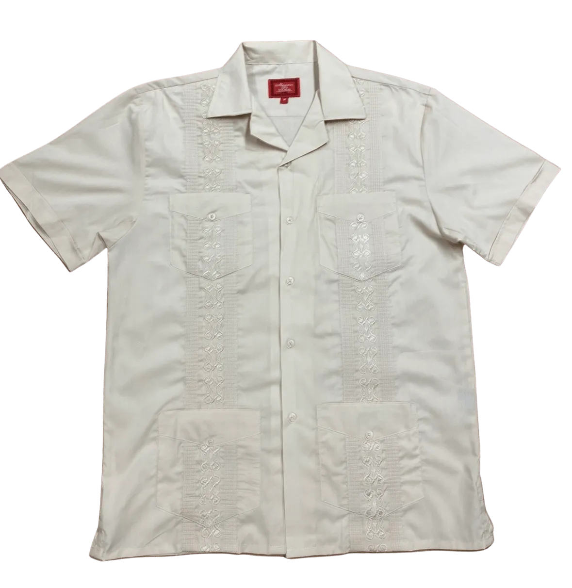 All Beige Collared Guayabera Shirt