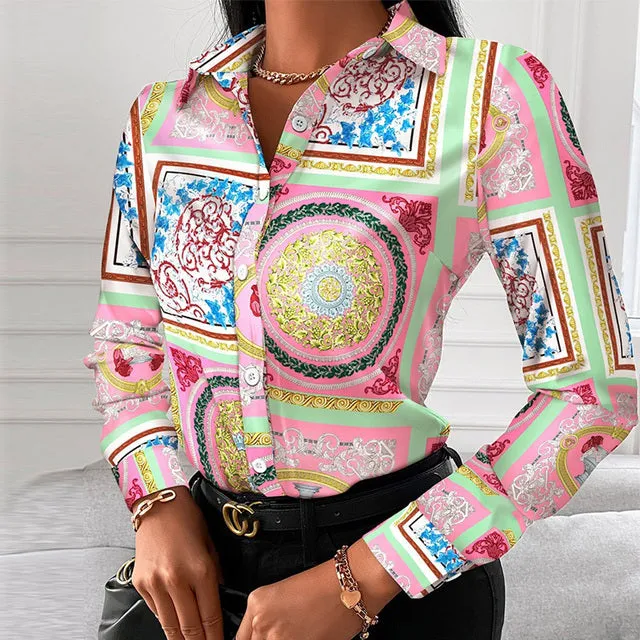 Autumn Elegant Turn-down Collar Lady Office Shirt