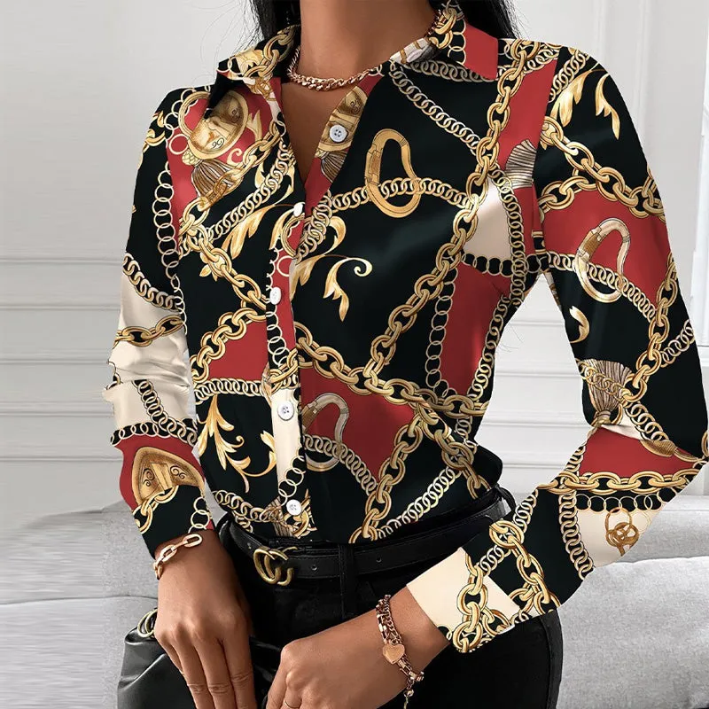 Autumn Elegant Turn-down Collar Lady Office Shirt