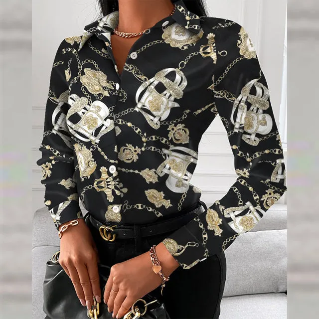 Autumn Elegant Turn-down Collar Lady Office Shirt