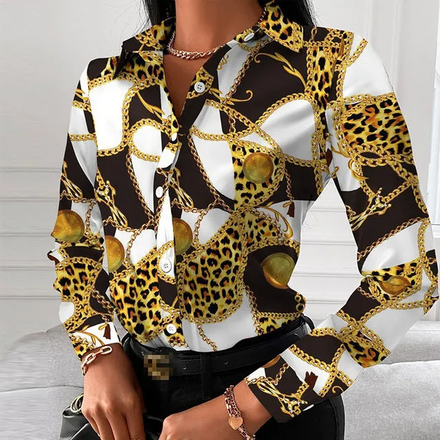 Autumn Elegant Turn-down Collar Lady Office Shirt