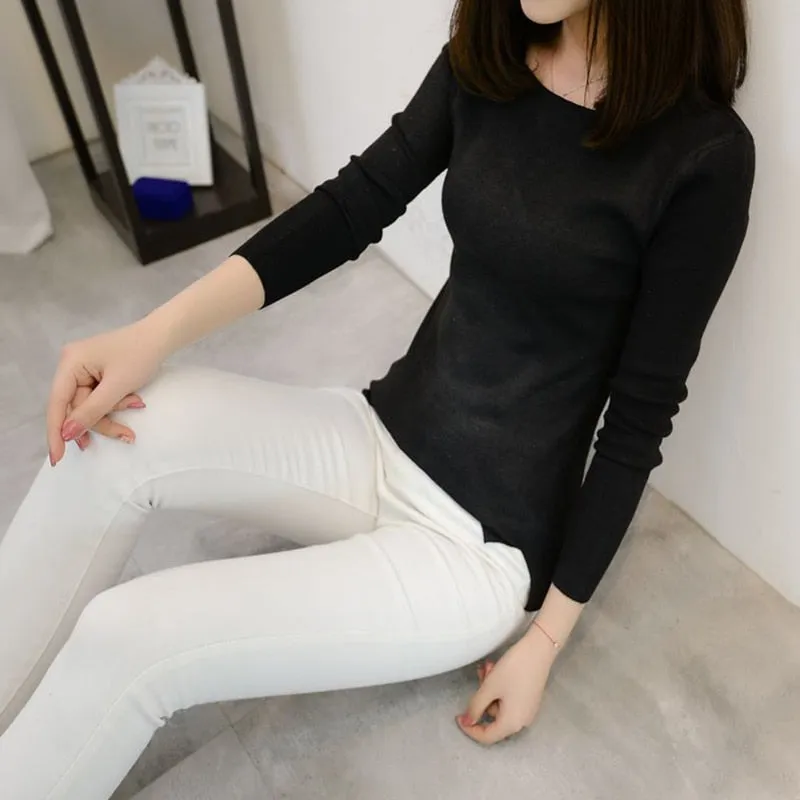 Autumn Winter Sweater Women Knit High Elastic Jumper Tops Pull