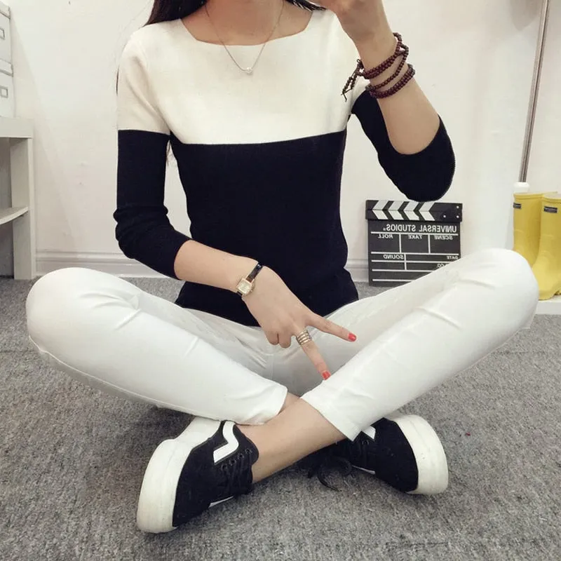 Autumn Winter Sweater Women Knit High Elastic Jumper Tops Pull