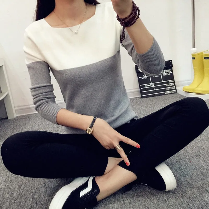 Autumn Winter Sweater Women Knit High Elastic Jumper Tops Pull