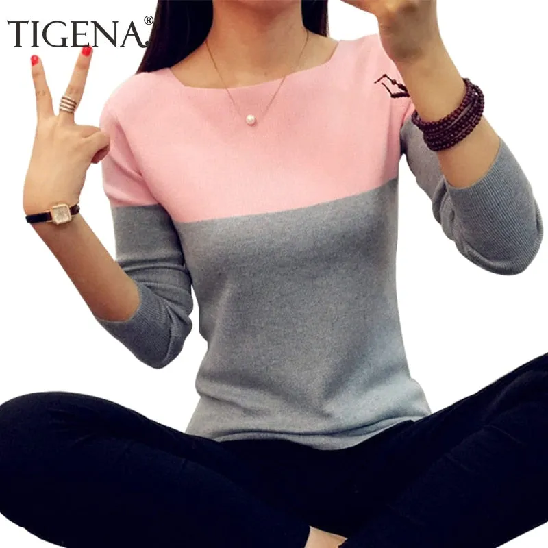 Autumn Winter Sweater Women Knit High Elastic Jumper Tops Pull