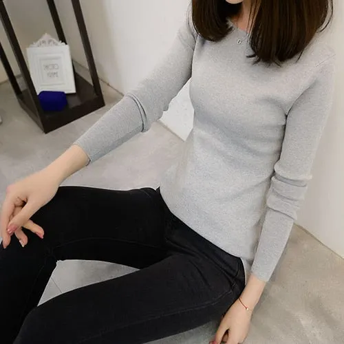 Autumn Winter Sweater Women Knit High Elastic Jumper Tops Pull