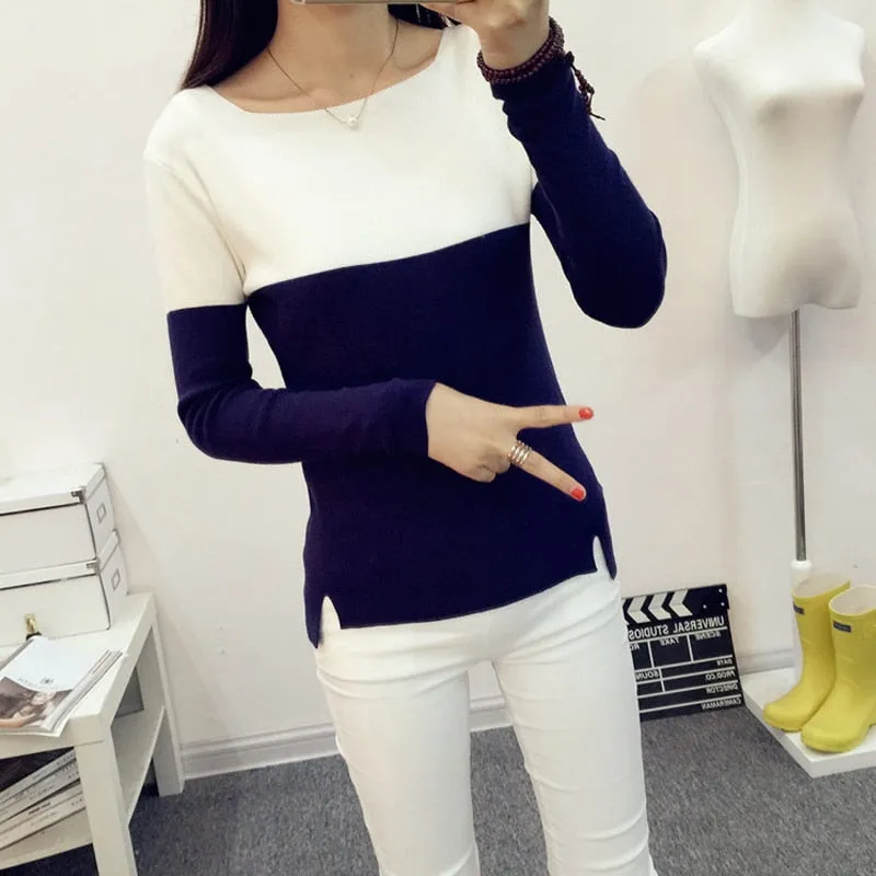 Autumn Winter Sweater Women Knit High Elastic Jumper Tops Pull