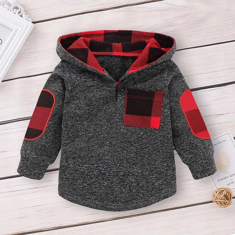 Baby Boys Spring Casual Plaid Hoodies Set