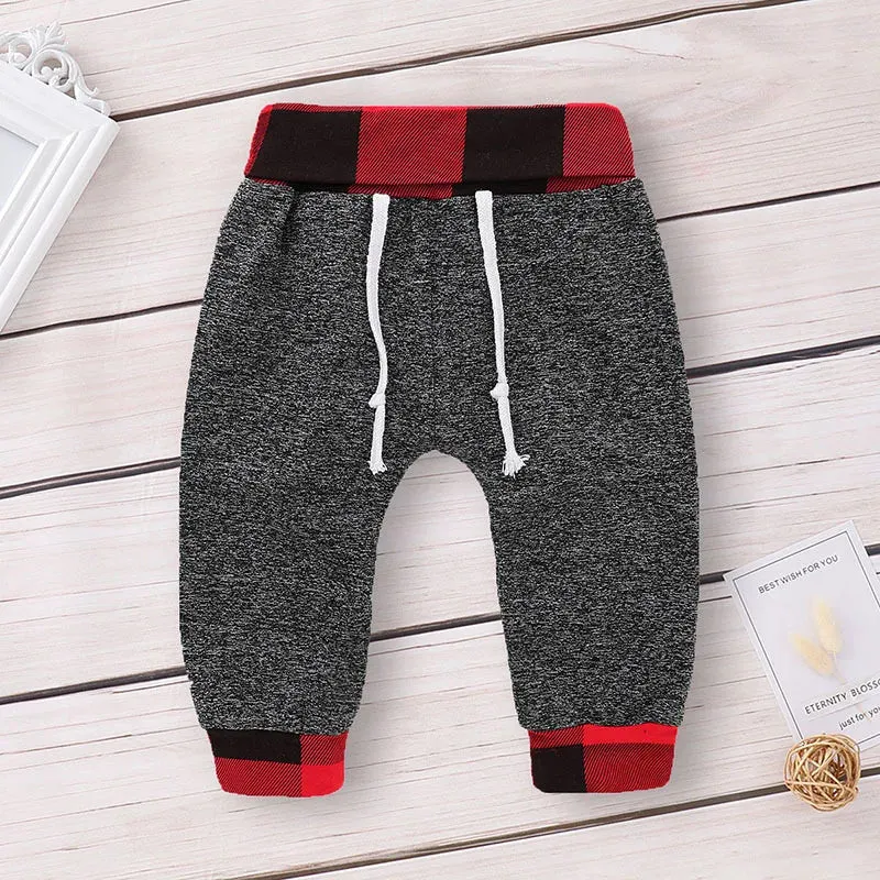 Baby Boys Spring Casual Plaid Hoodies Set