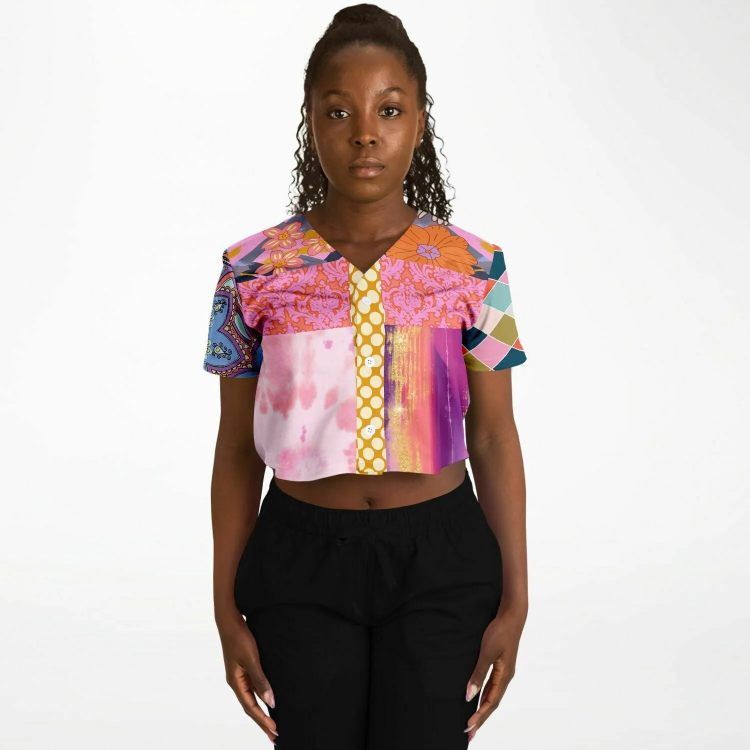 Bahama Mama Patchwork Cropped Button Front Jersey