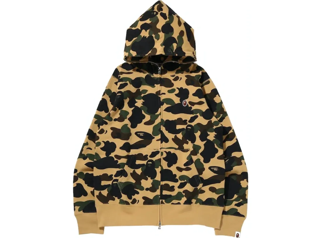 Bape Camo One Point Full Zip Hoodie Yellow 001ZPI301017MYEL