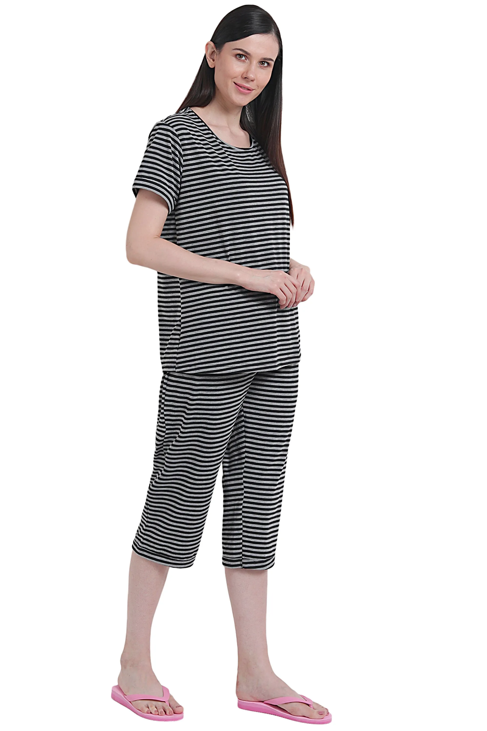 Black Grey Stripe Capri Set