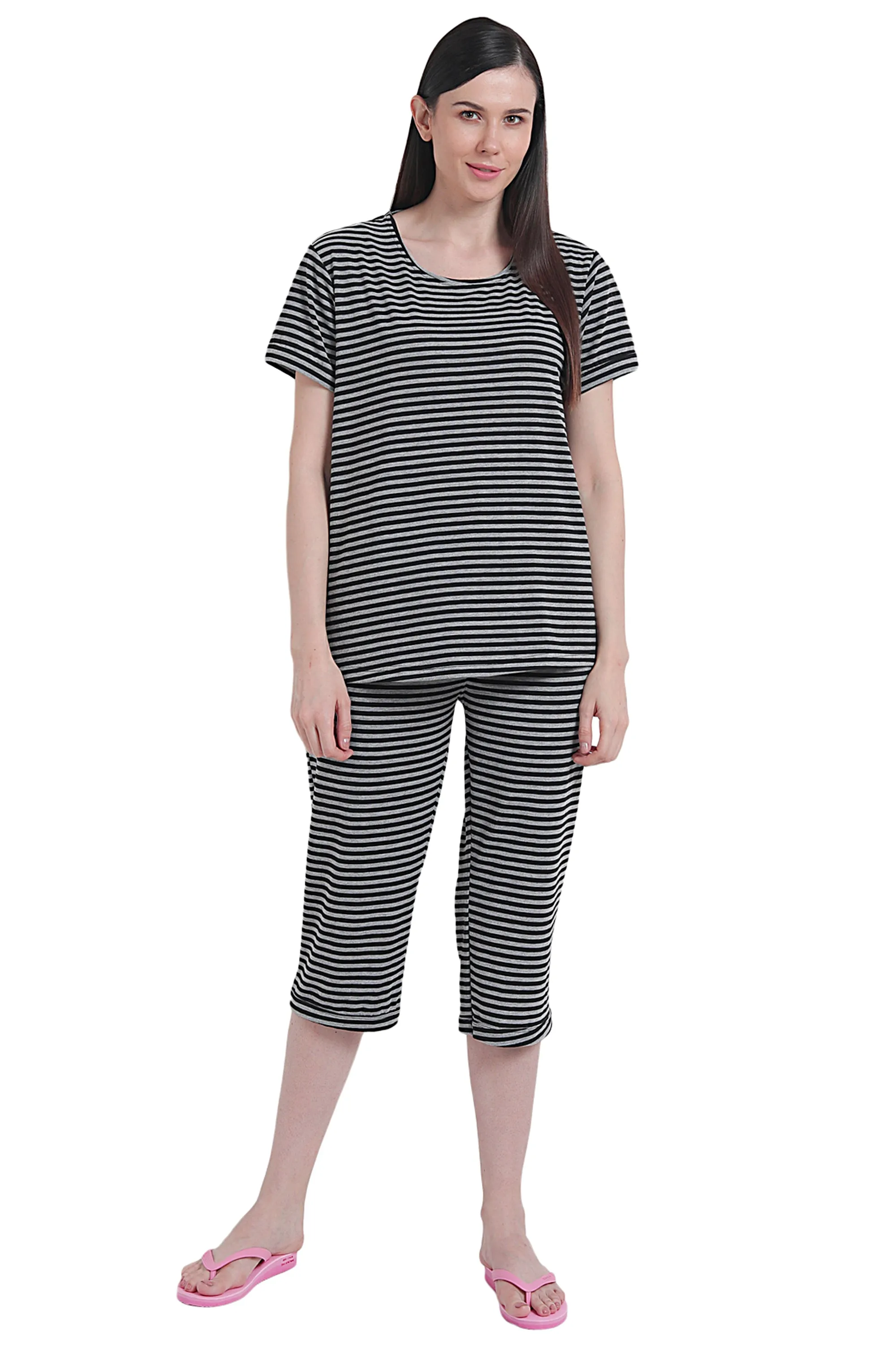 Black Grey Stripe Capri Set