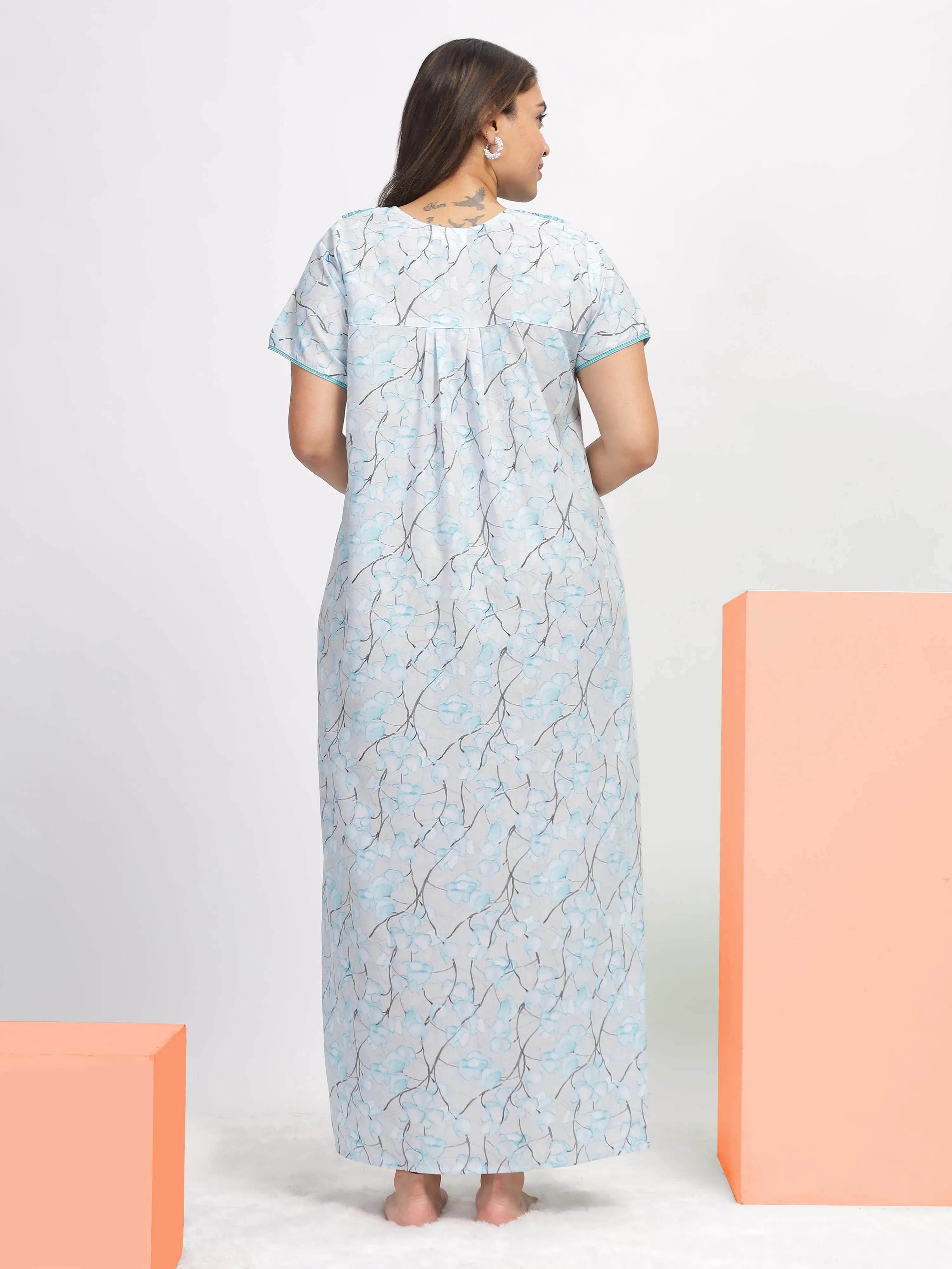 Blue Embroidered Nighty: Elegance in Every Stitch