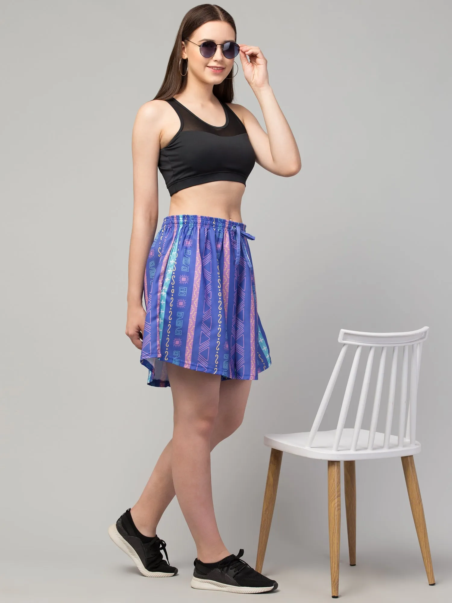 Bluish Purple Printed Skirt Shorts