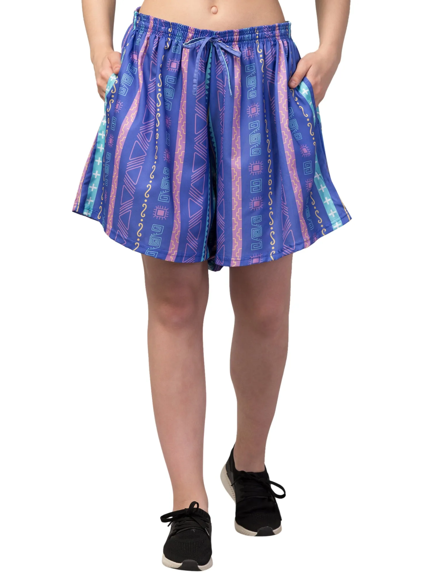 Bluish Purple Printed Skirt Shorts