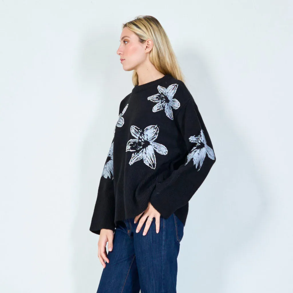 Bold floral print sweater wholesale