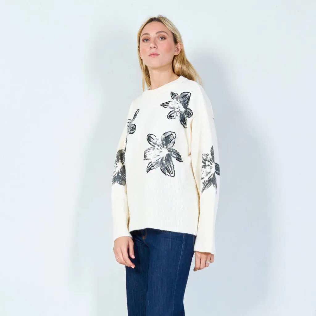 Bold floral print sweater wholesale