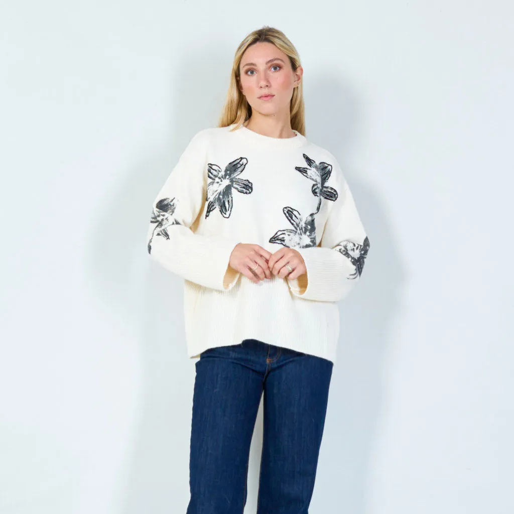 Bold floral print sweater wholesale