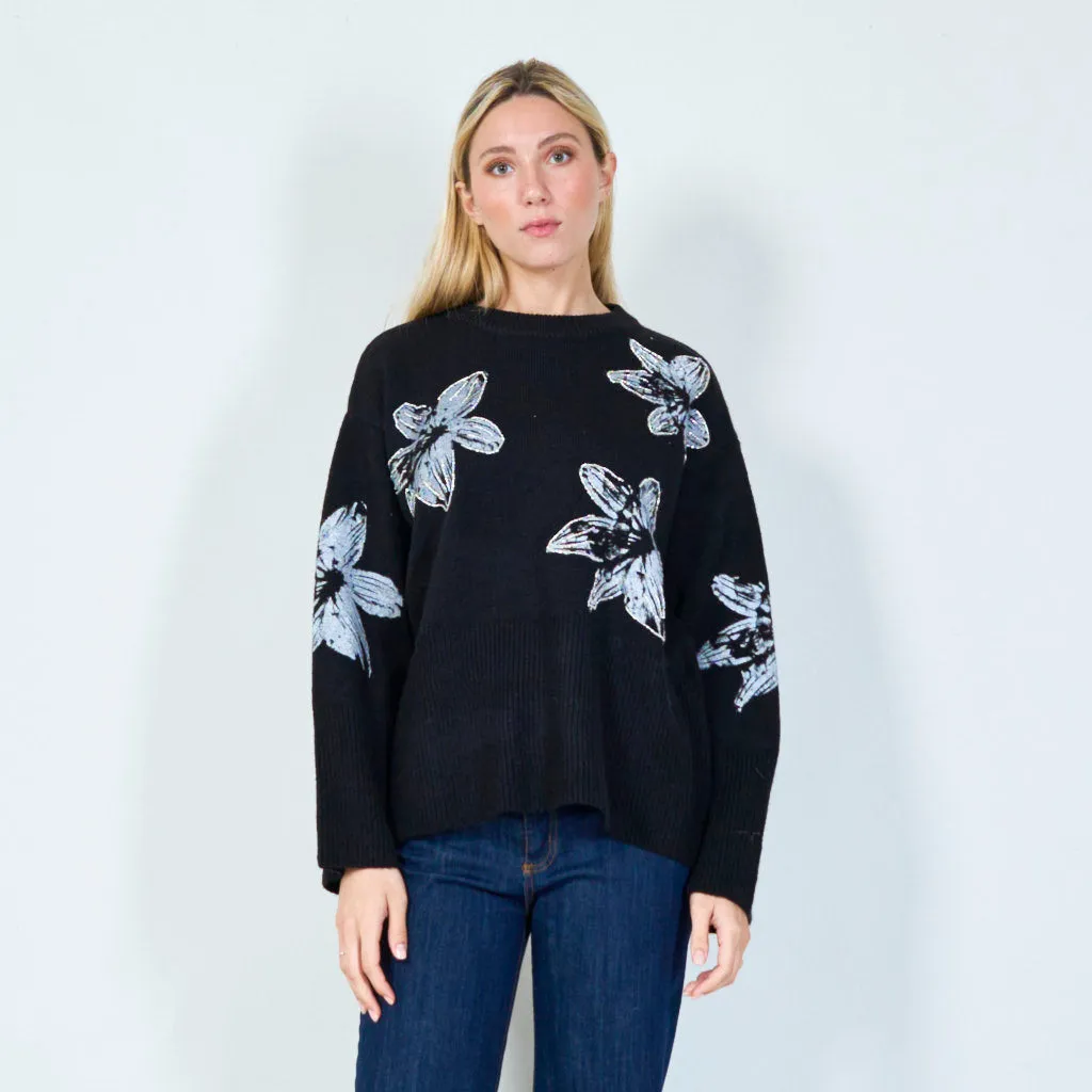 Bold floral print sweater wholesale