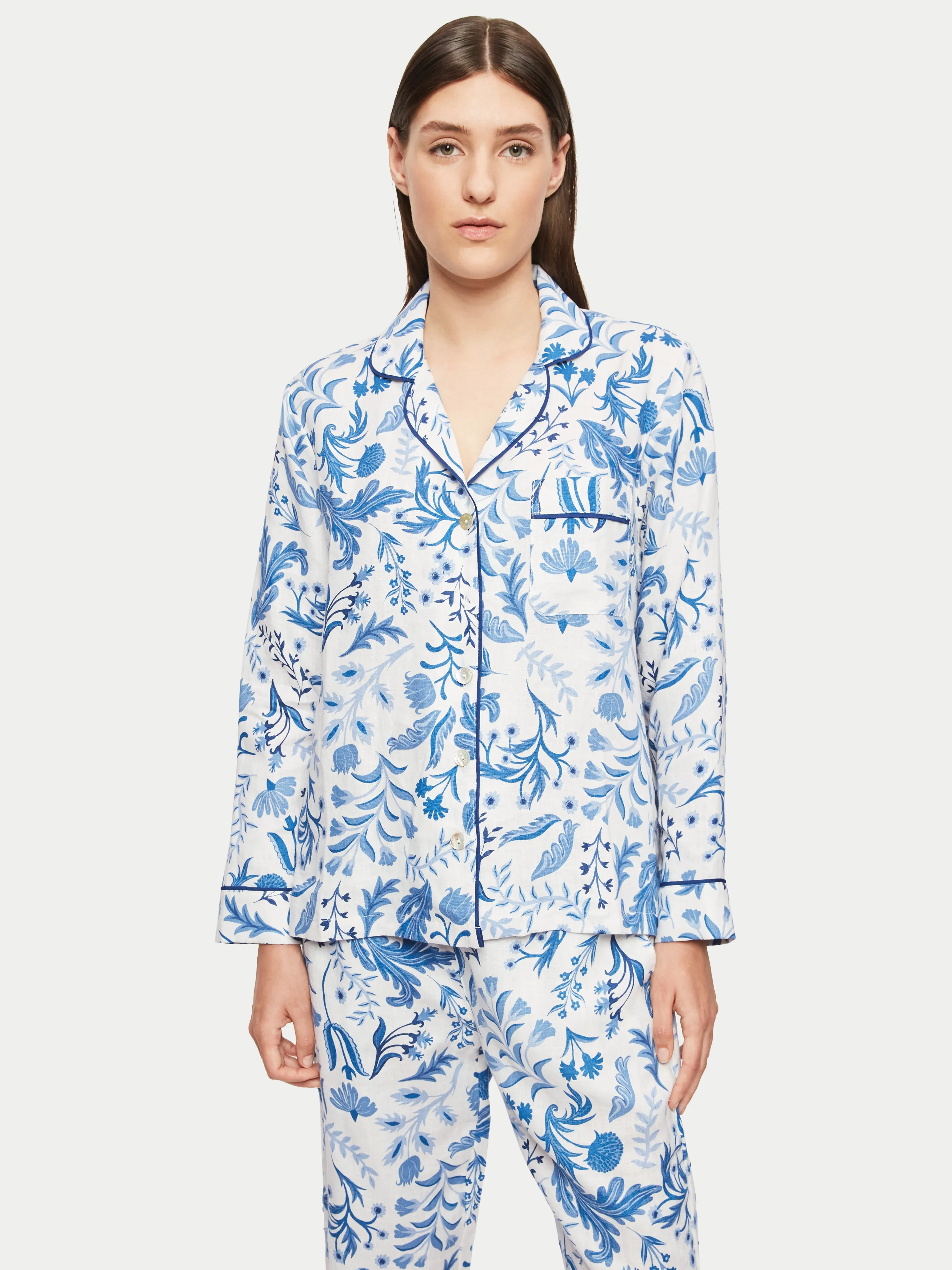 Botanist Floral Linen Pyjama | White