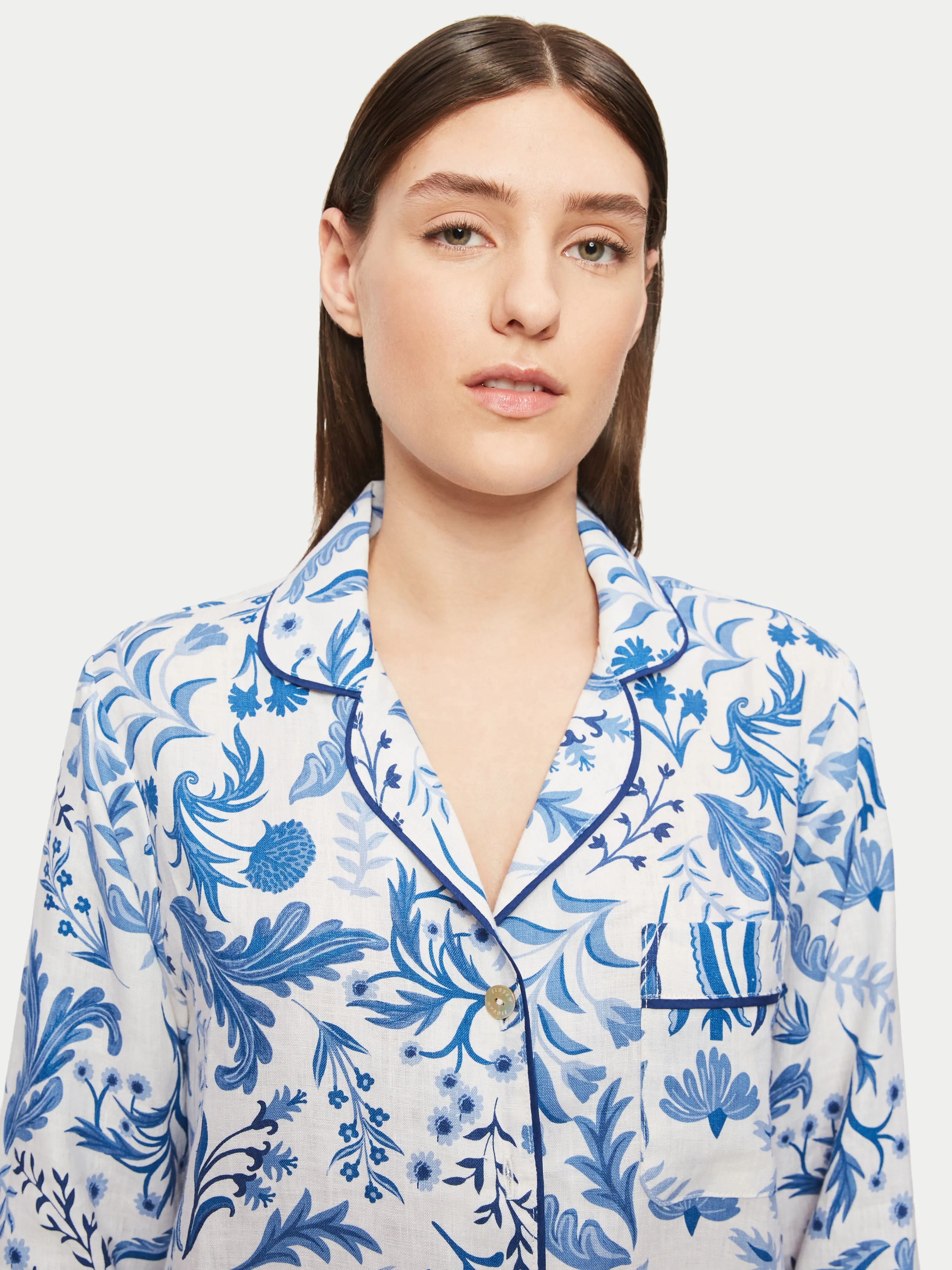 Botanist Floral Linen Pyjama | White