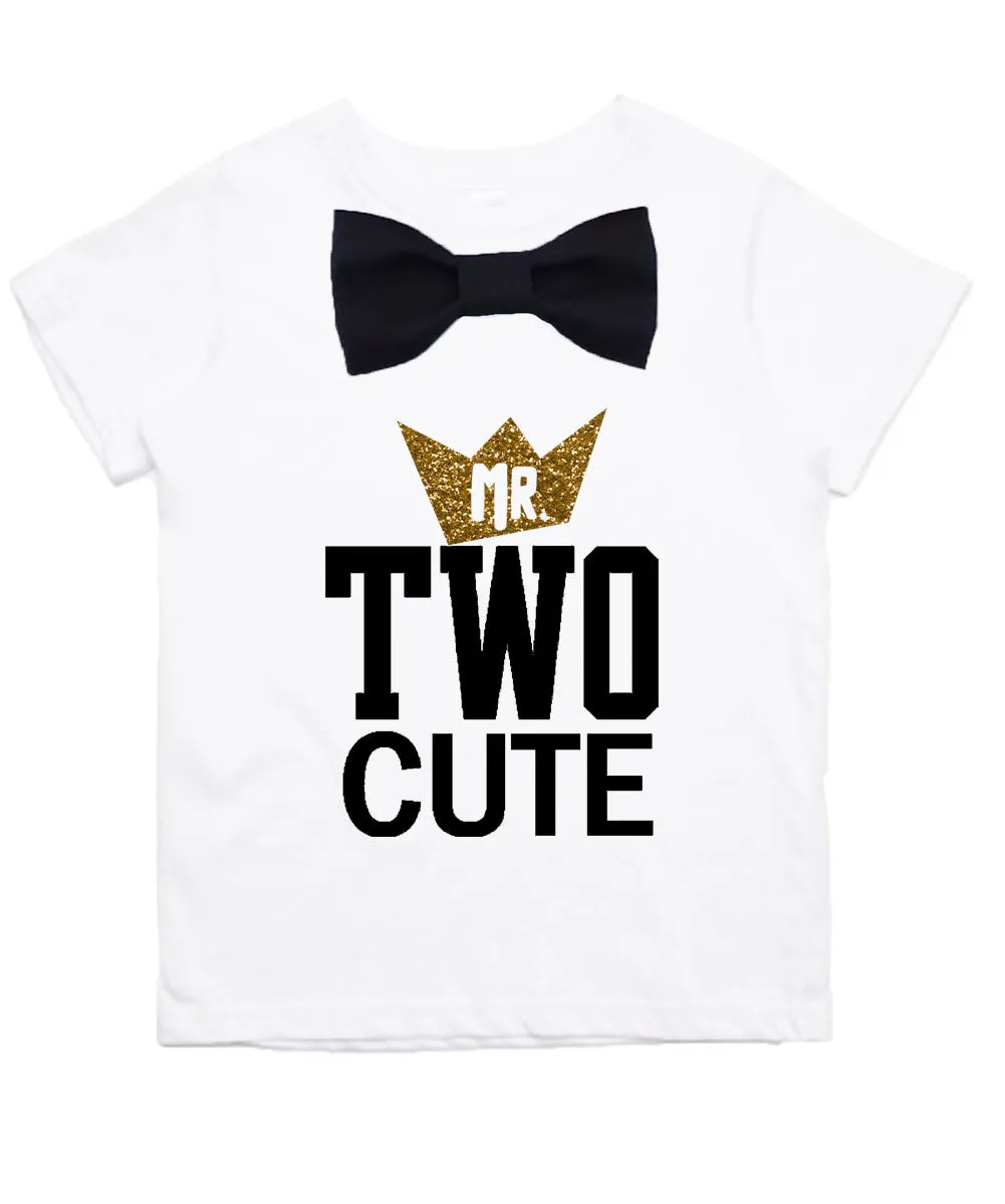 Boys 2nd Birthday Shirt Mr Two Cool Black and Gold with Bow Tie