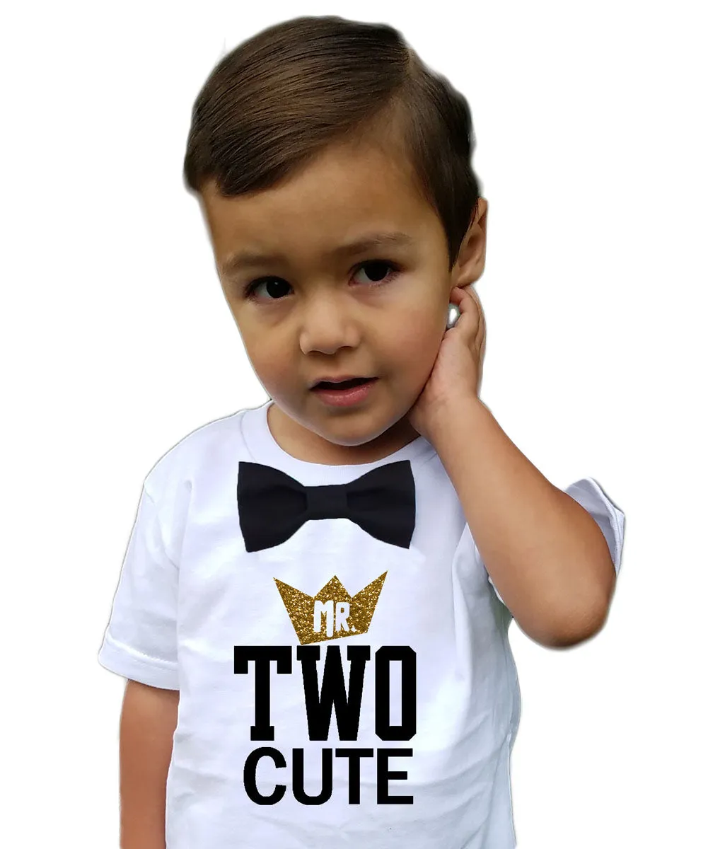 Boys 2nd Birthday Shirt Mr Two Cool Black and Gold with Bow Tie