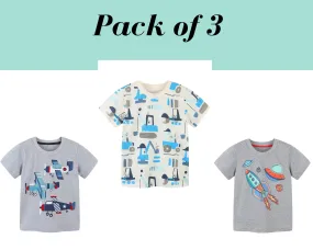 Boys Cotton T-shirts Summer Tees & Tops for Baby Boys Airplane , Rockets  | Toddler Boys T-Shirts kid Clothing Gift for Boy Outfit Pack of 3