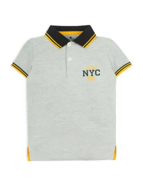 BOY'S GREY GRAPHIC POLO SHIRT