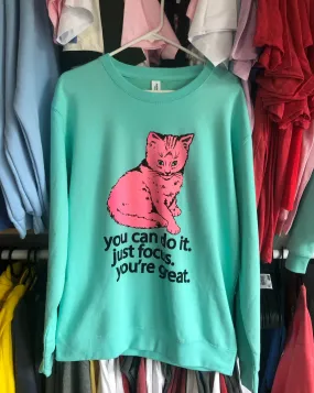 BPR- Large Light Blue and Pink Sweatshirt - Focus Cat