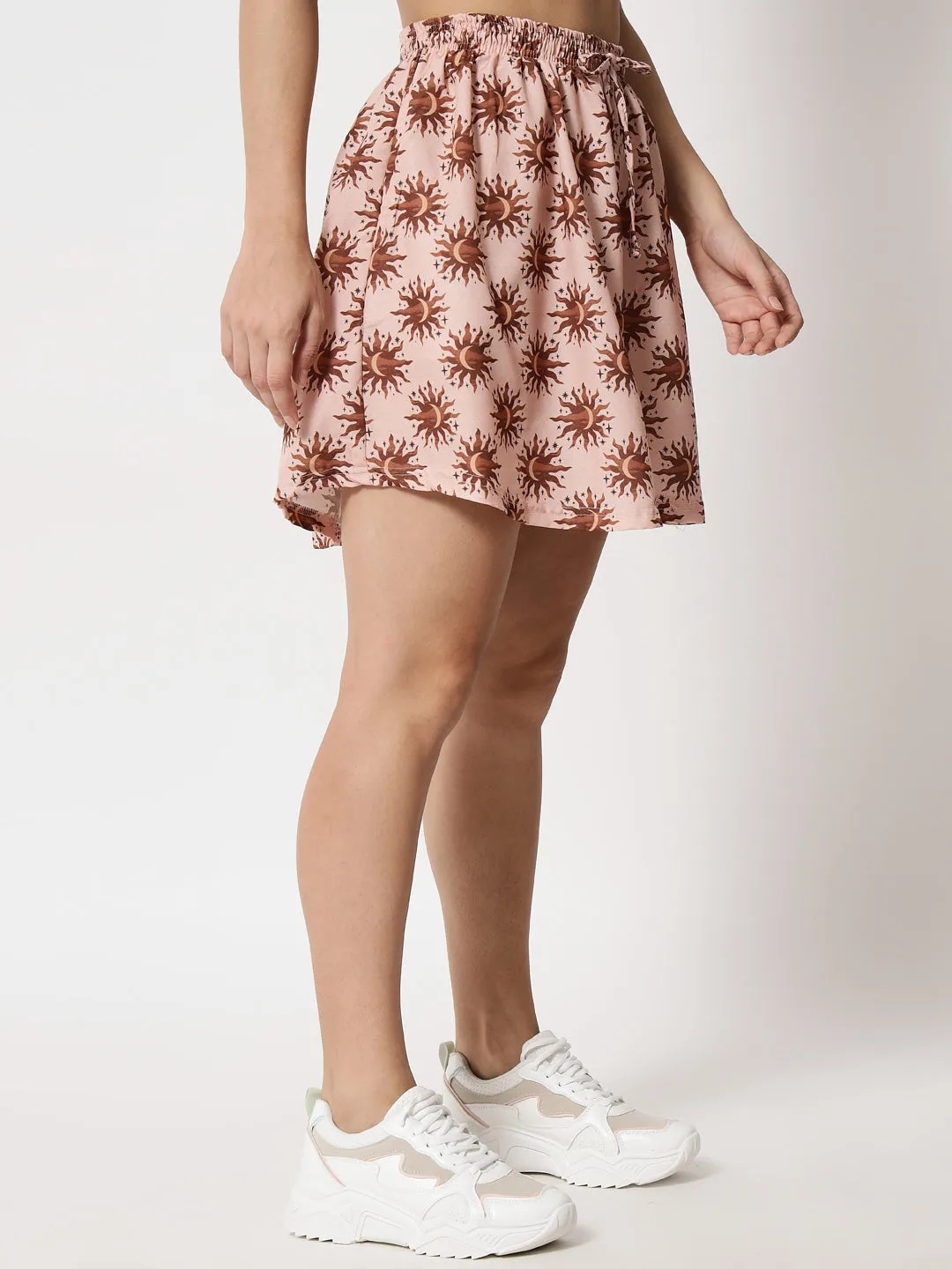 Brown Printed Skirt Shorts