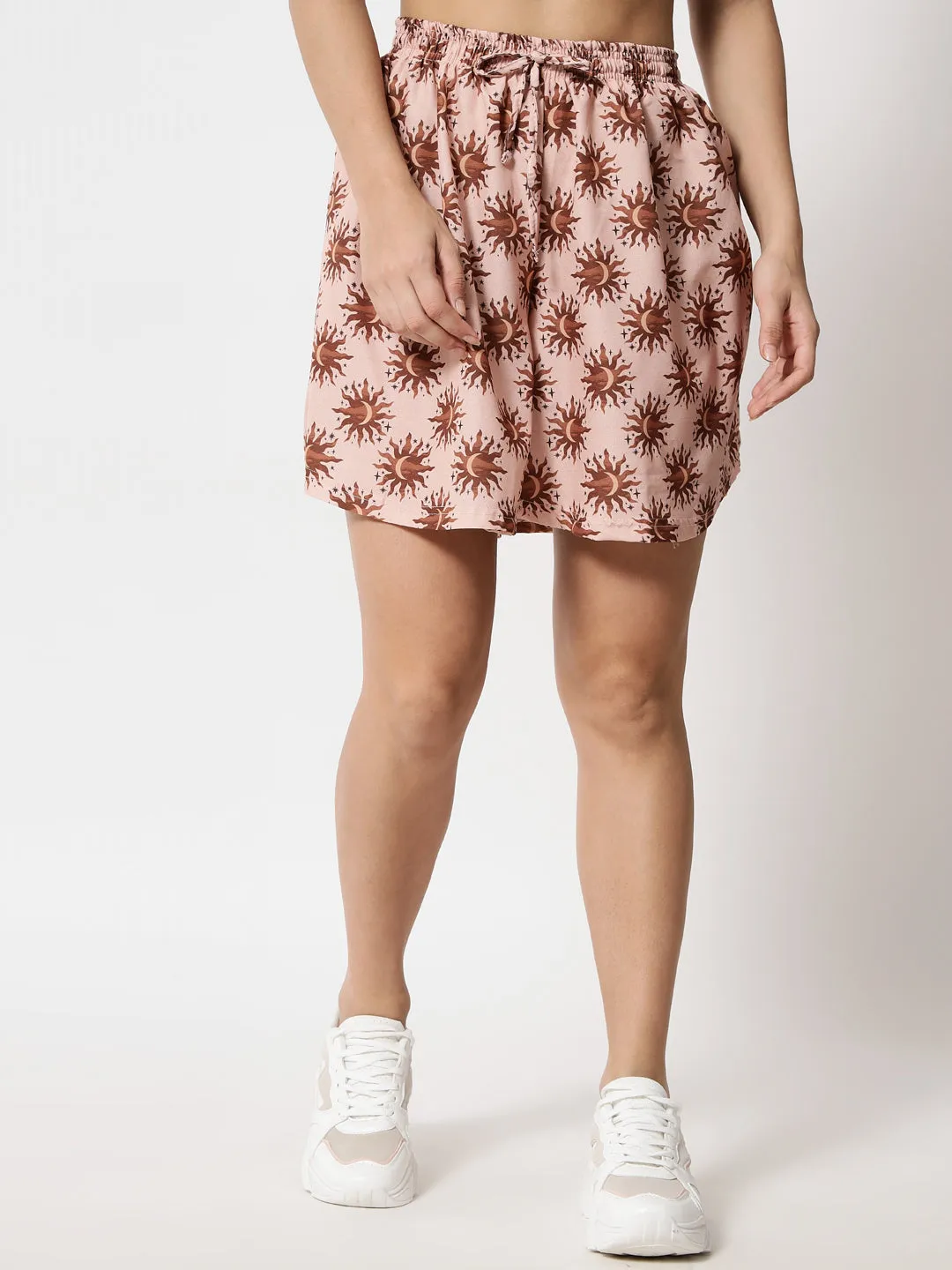 Brown Printed Skirt Shorts