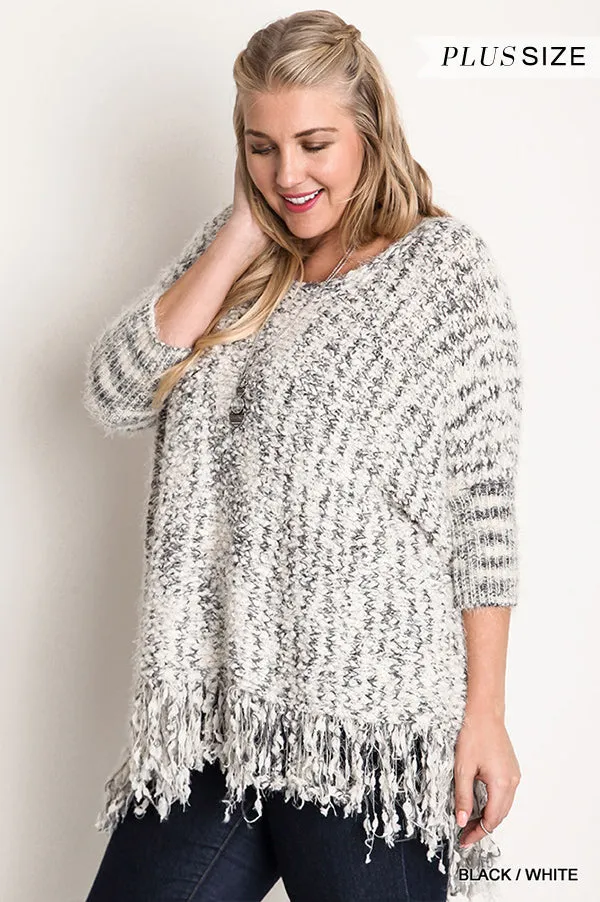 Chunky Knit Sweater Frayed Trim