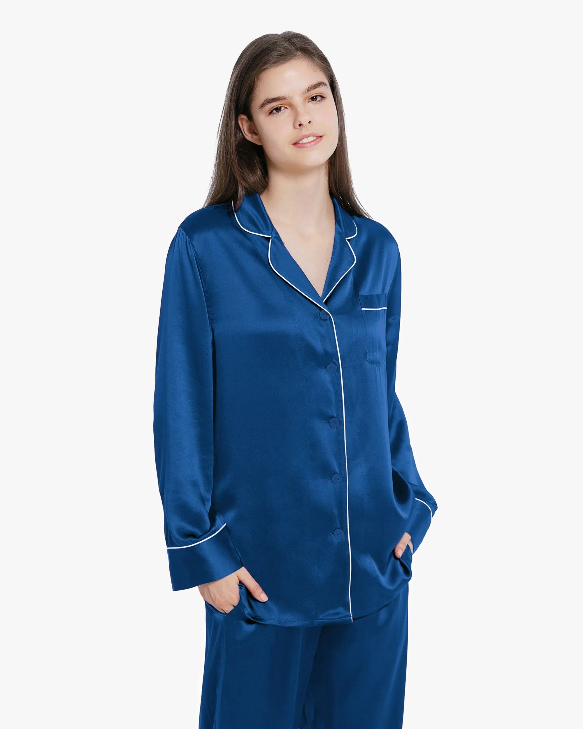 Clearance Piped Silk Pajamas - For Women