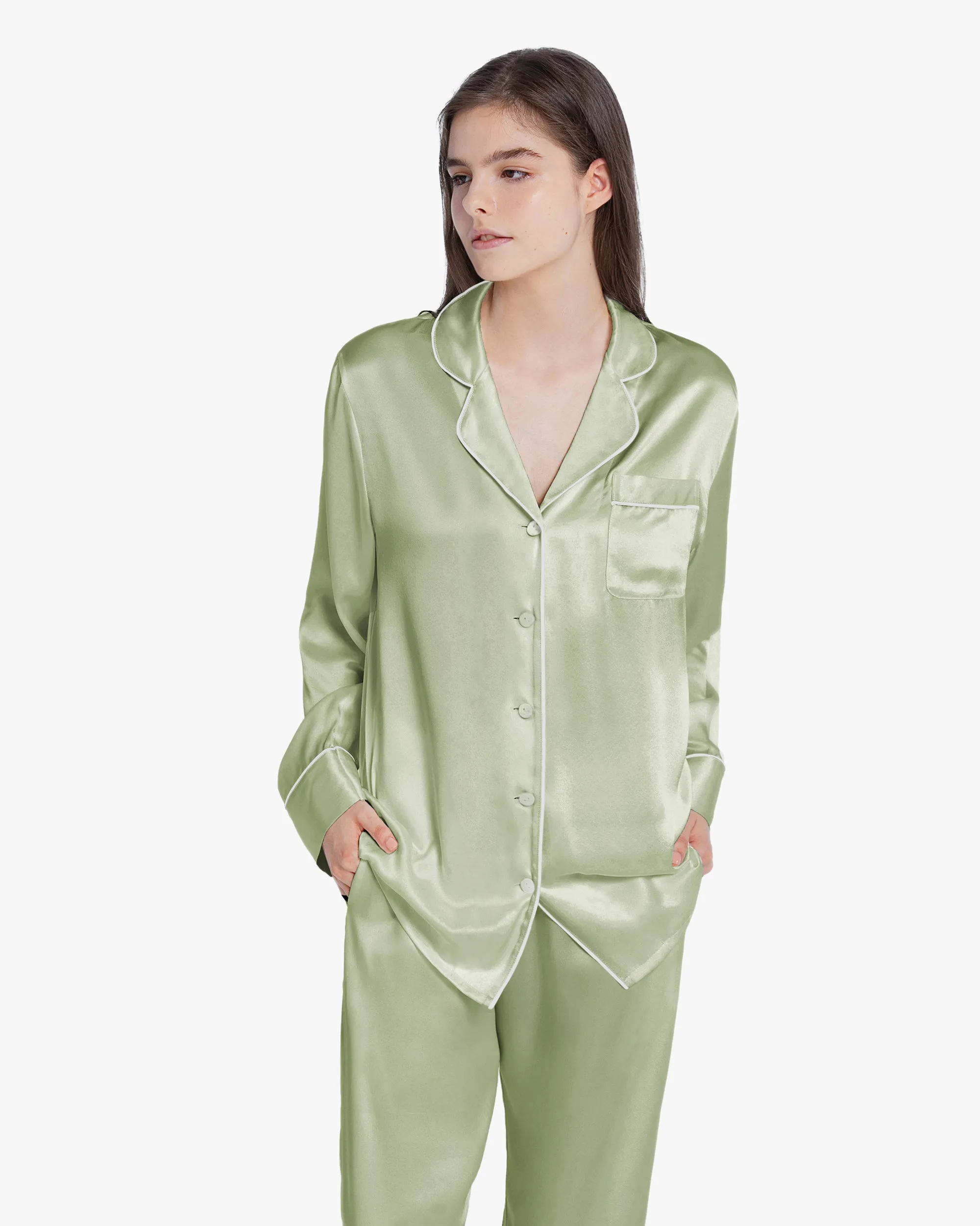 Clearance Piped Silk Pajamas - For Women