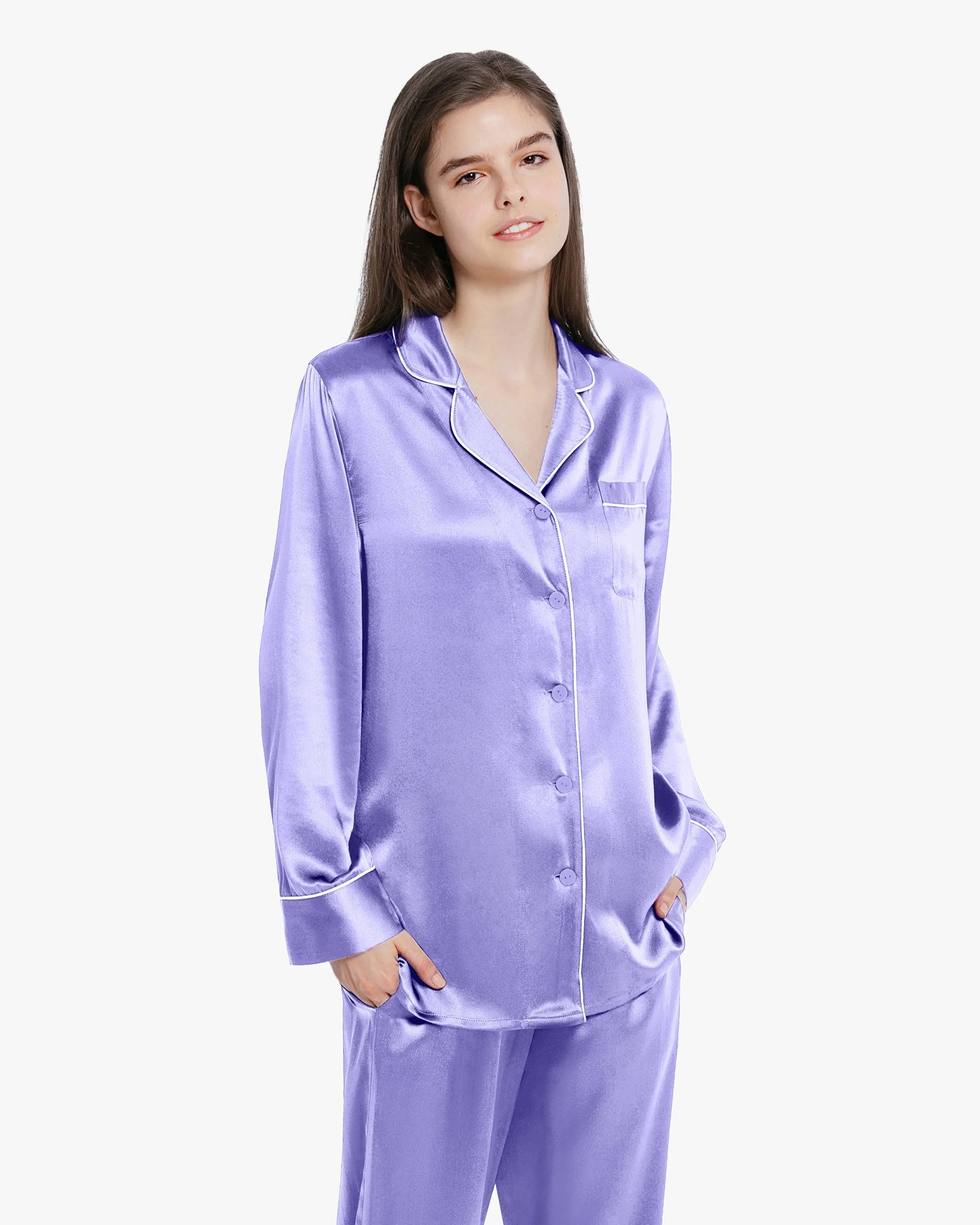 Clearance Piped Silk Pajamas - For Women