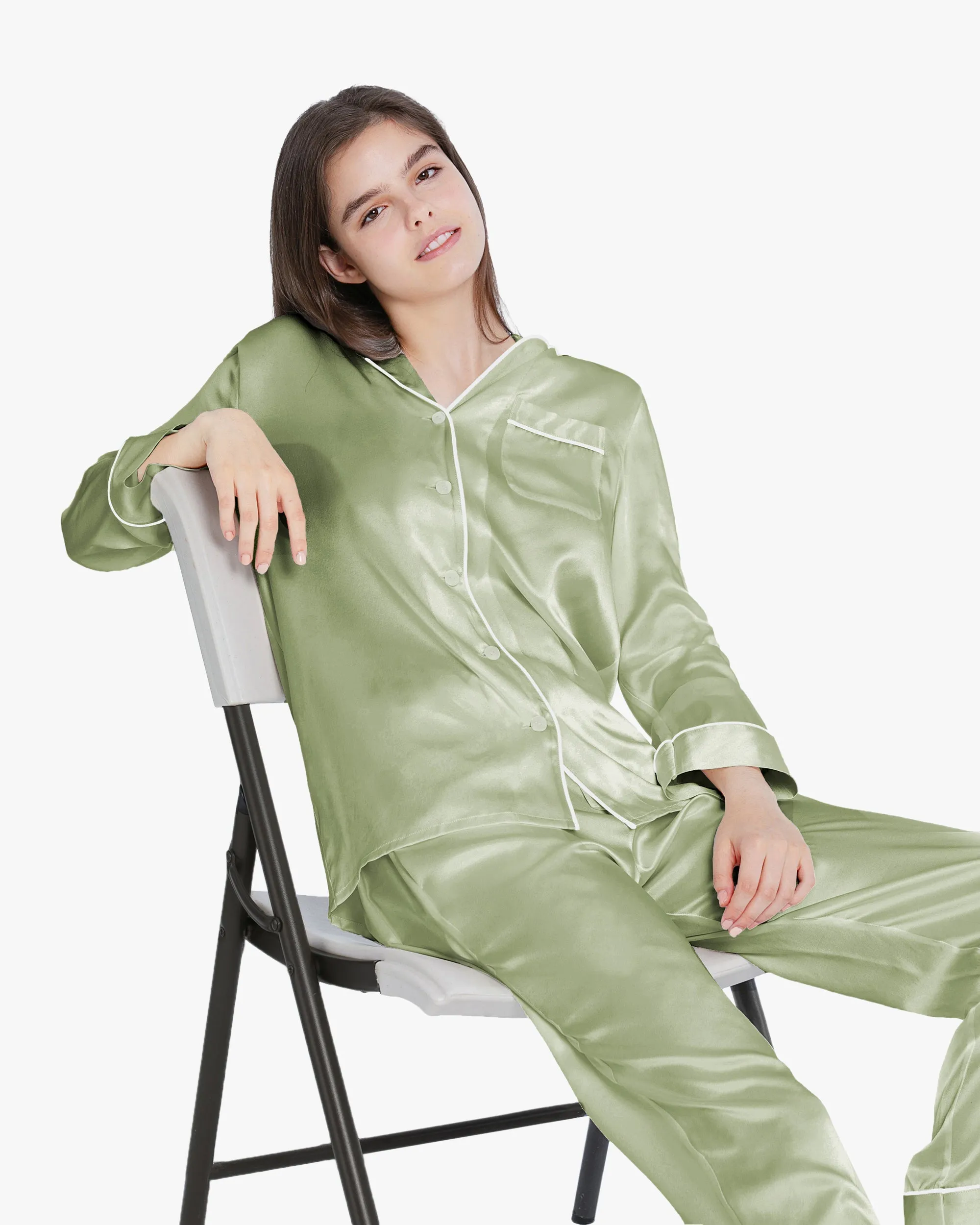 Clearance Piped Silk Pajamas - For Women