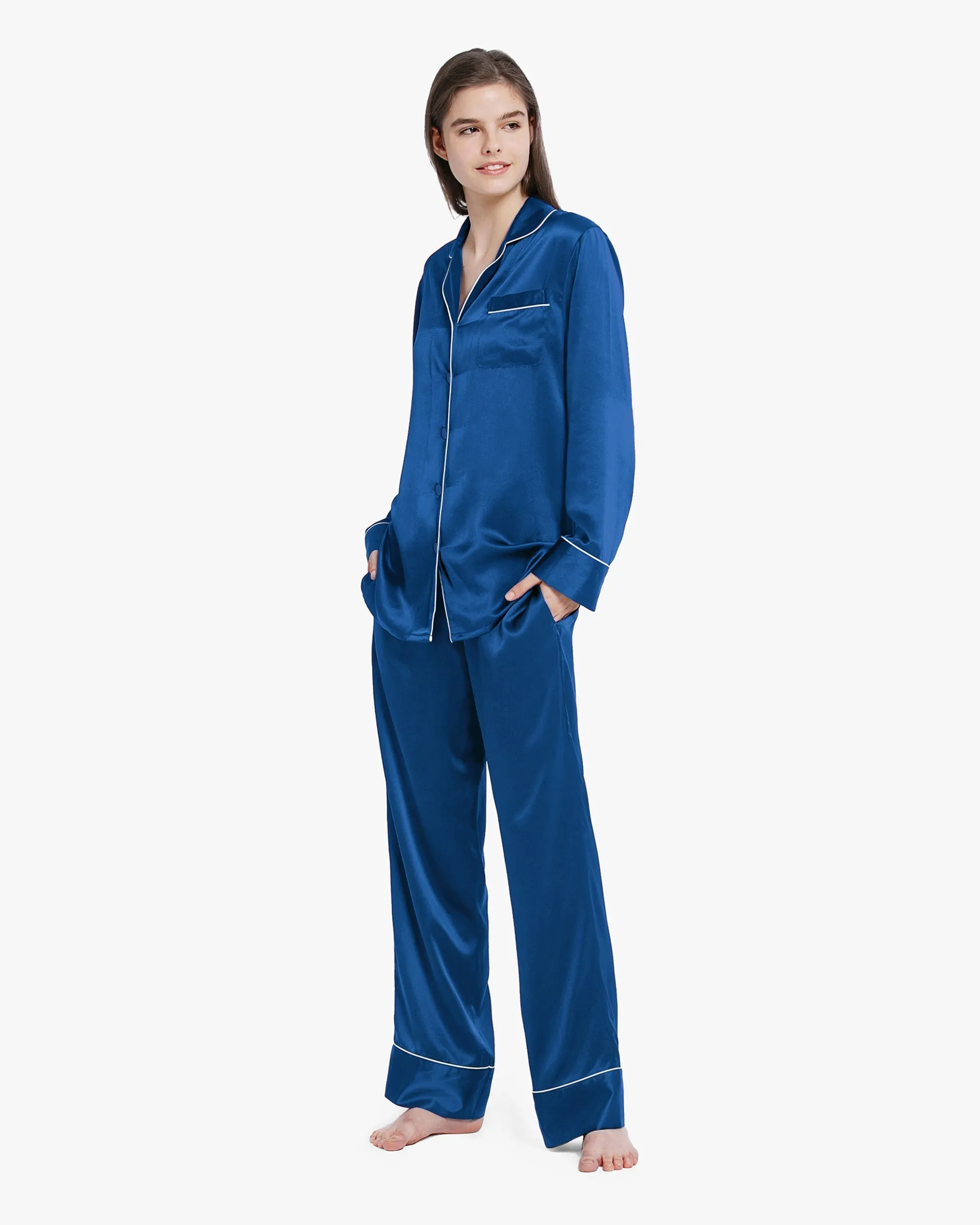 Clearance Piped Silk Pajamas - For Women