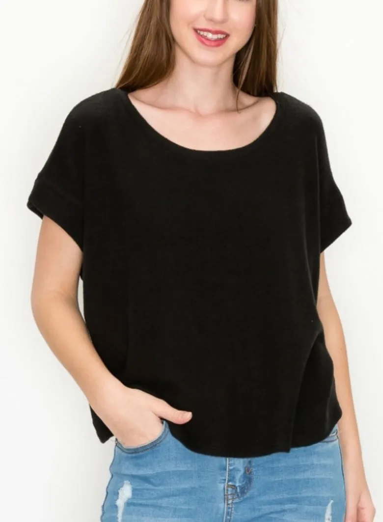 Comfy top with dolman sleeves top in our black comfy brushed Jersey