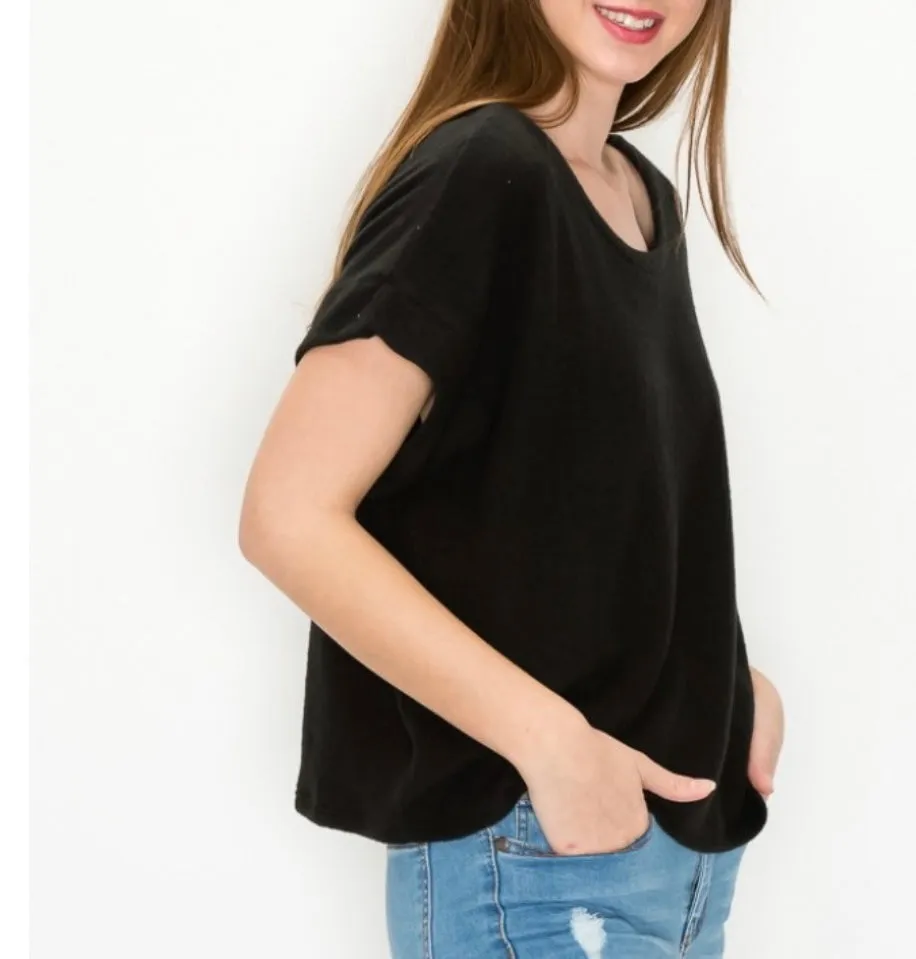 Comfy top with dolman sleeves top in our black comfy brushed Jersey