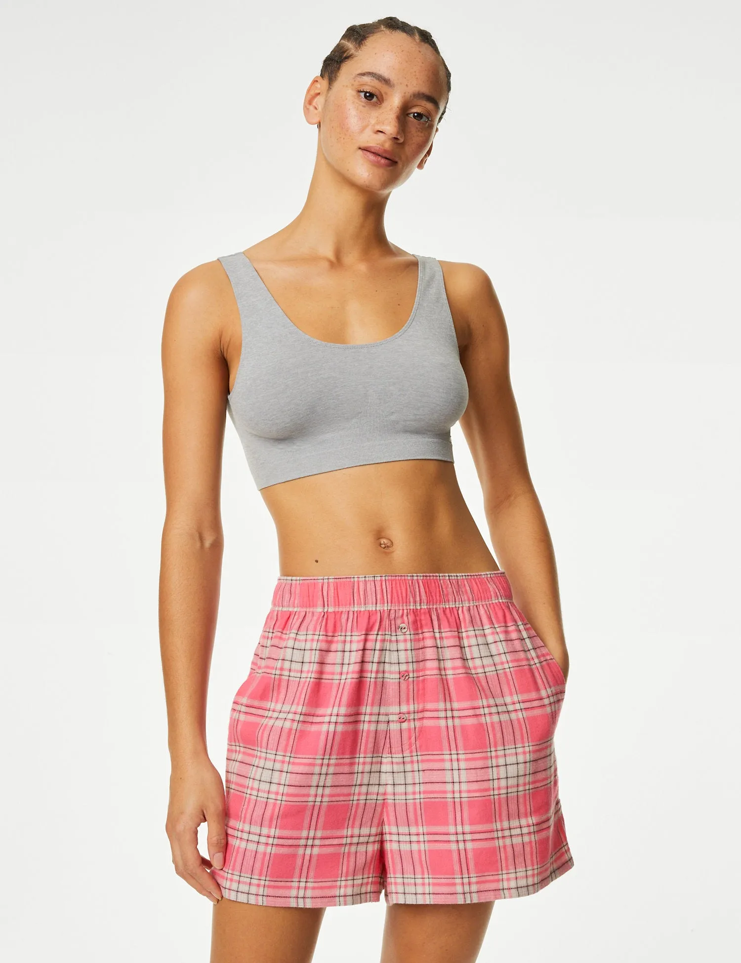 Cotton Blend Checked Pyjama Shorts