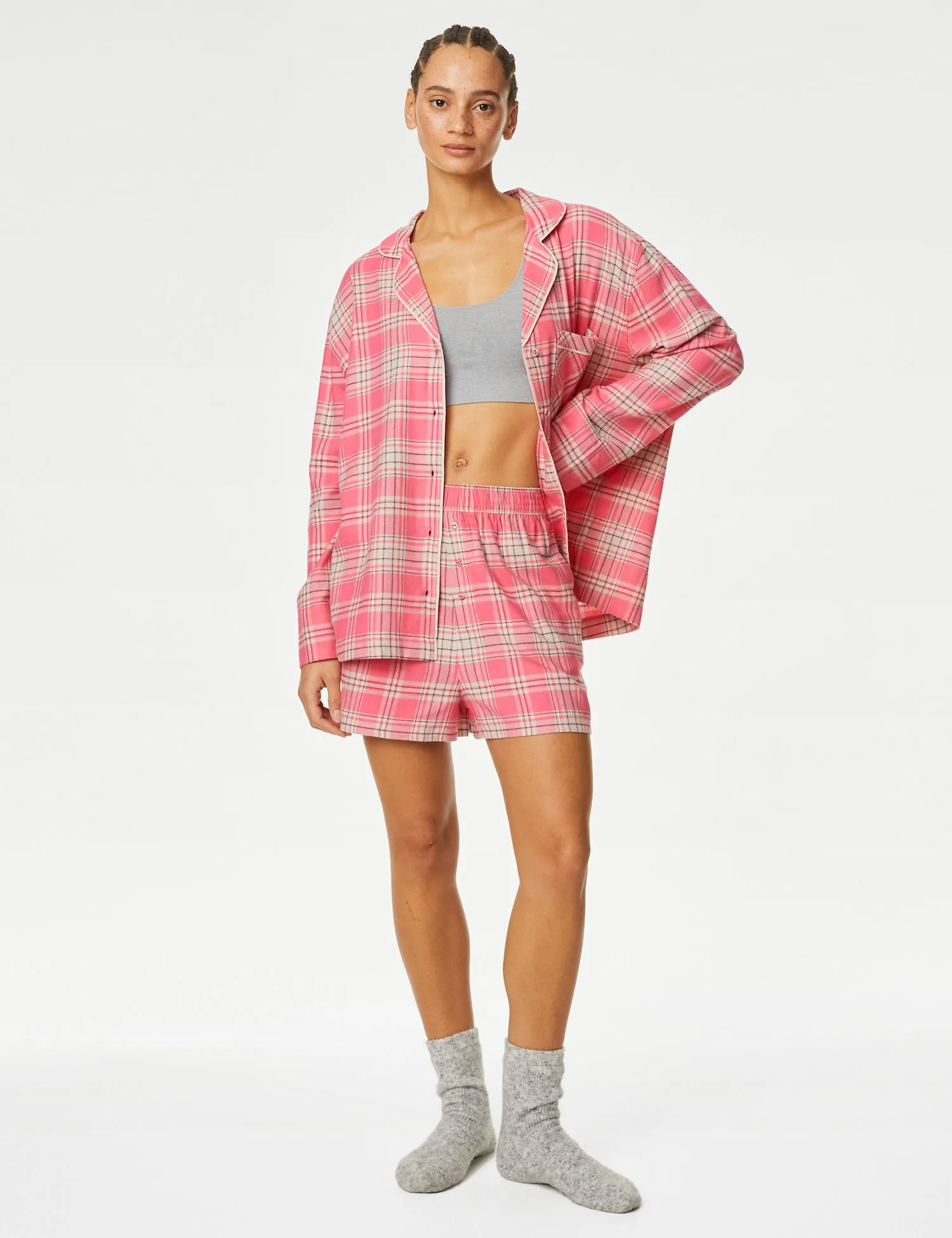 Cotton Blend Checked Pyjama Shorts