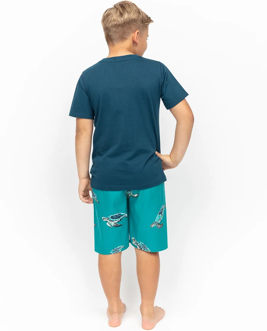 Cove Boys Green Jersey T-shirt and Turtle Print shorty set