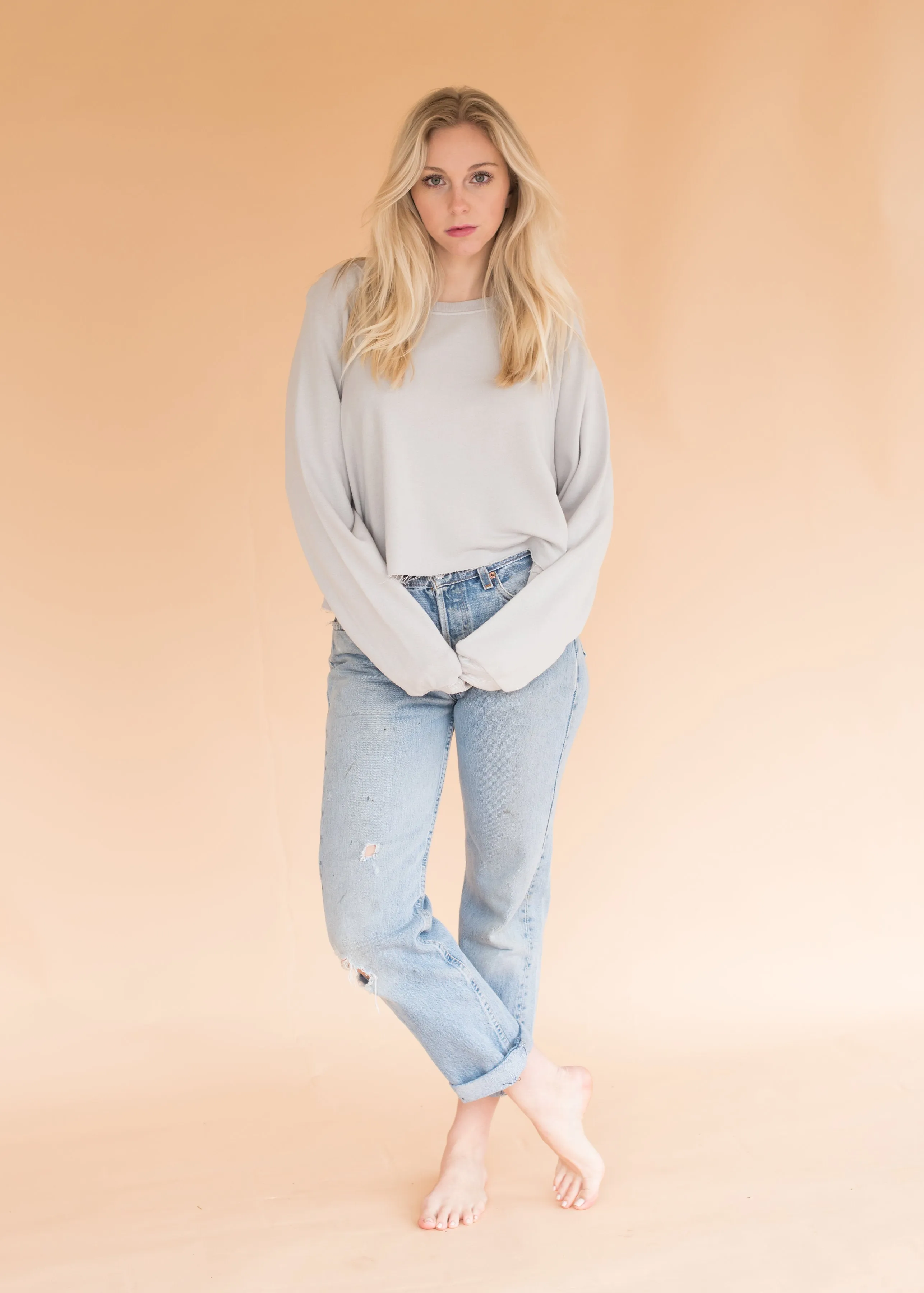 Cozy Grey Long Sleeve Cropped Sweatshirt