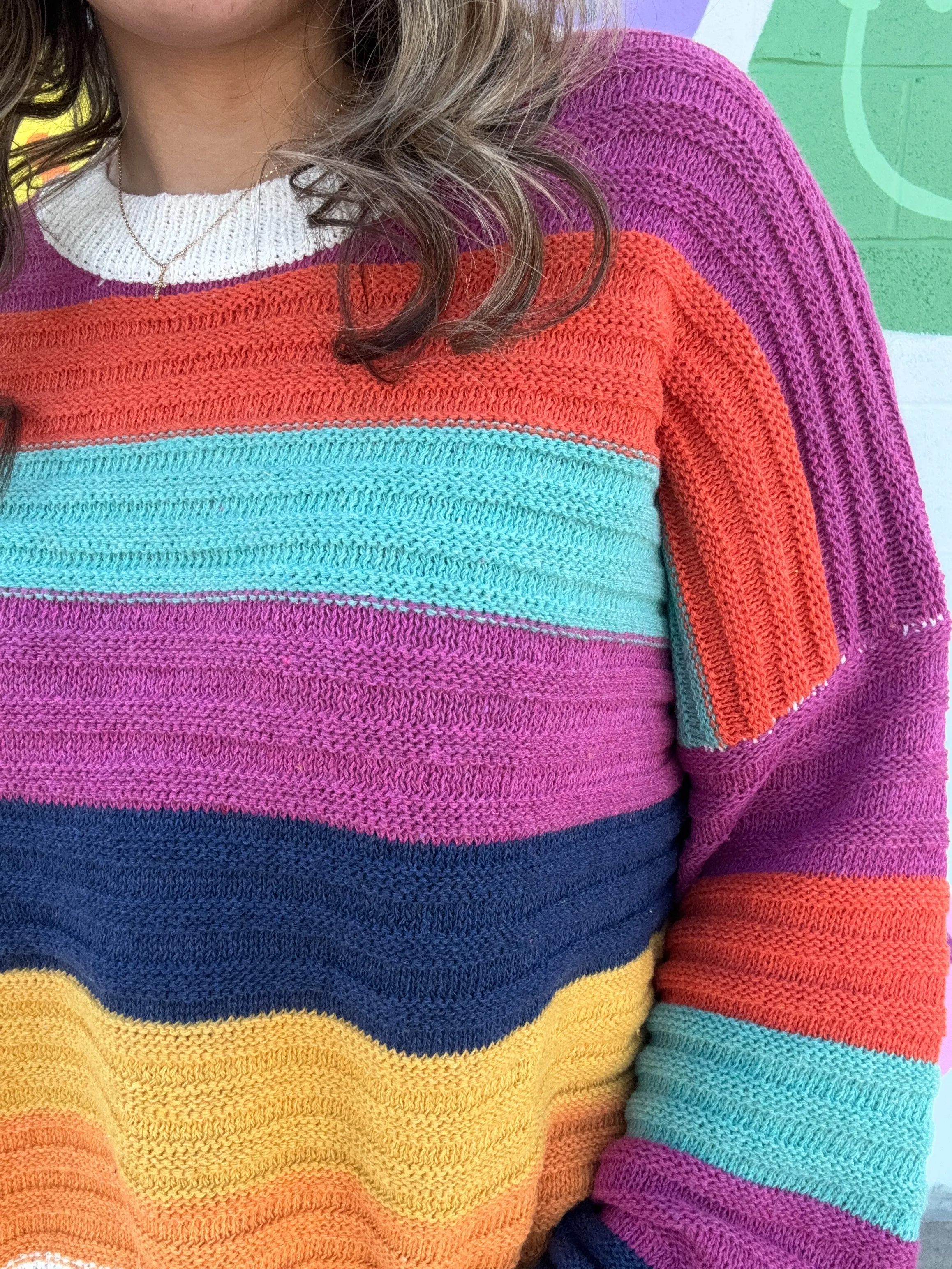 Cozy Mutli Color Stripe Bubble Sleeve Sweater